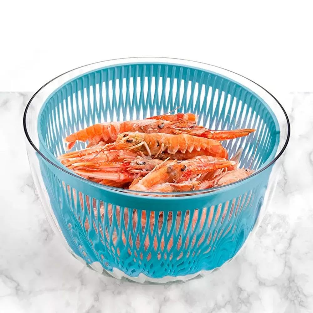 Guzzini - Kitchen Active Design, Spin&Store, Centrifugeuse à Salade avec Couvercle - Celeste Mat, Ø 26 x h19 cm - 170900134, Bleu