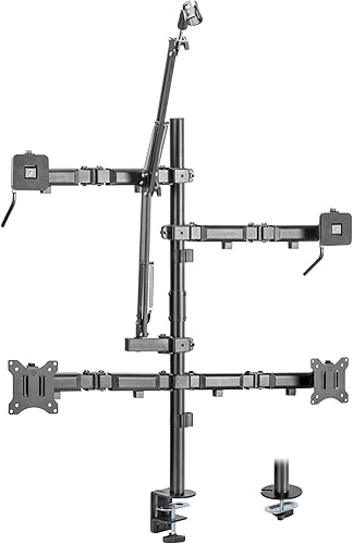 Miniatura 2 de Mount-It! Equipo de transmisión en vivo todo en uno  Soporte de escritorio de transmisión de 5 brazos que sostiene monitores duales, cámaras y