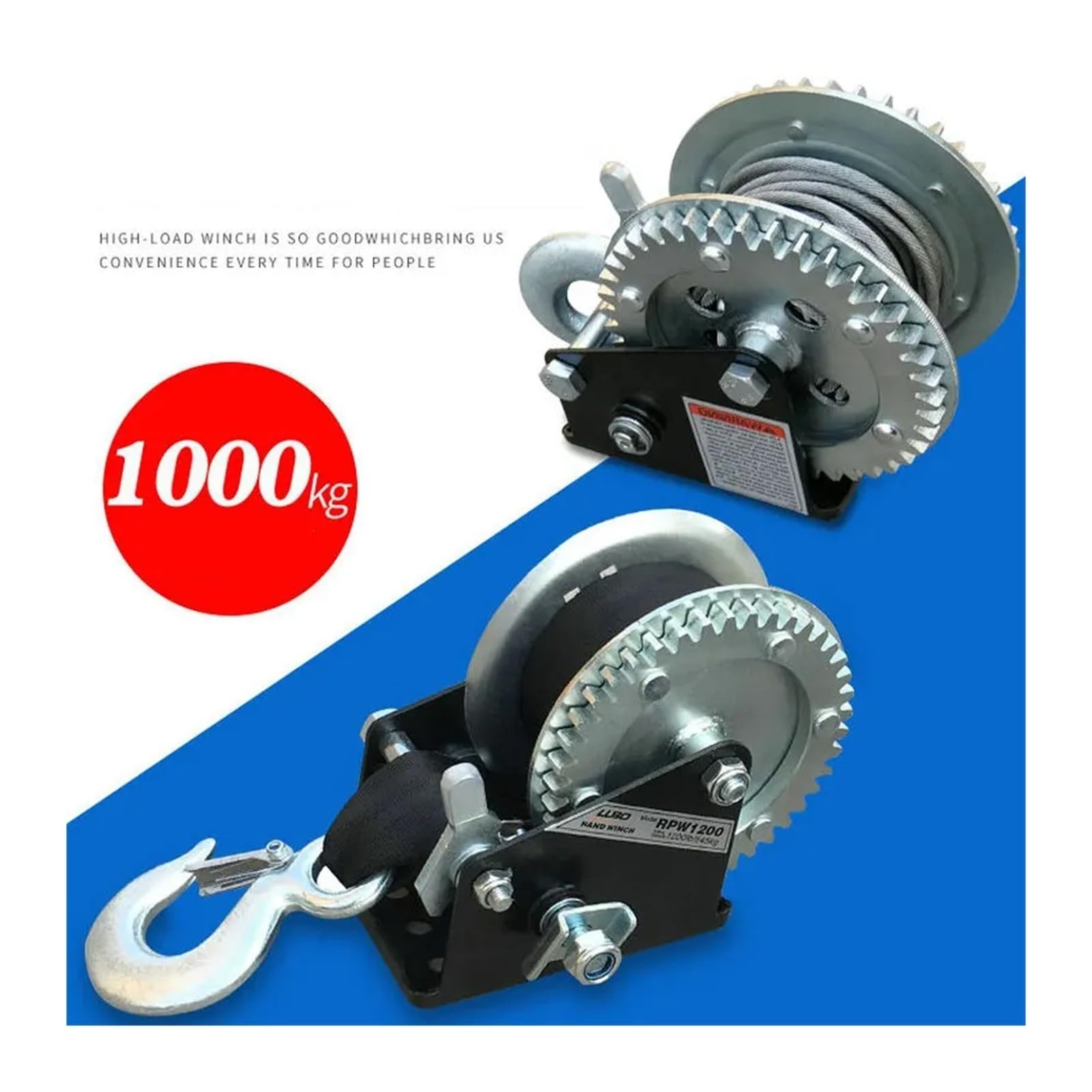 Cabrestante para remolque, Cabrestante manual autoblocante for barco o camión de servicio pesado 2500P, con manija trinquete, cabrestante eslinga cable elevación fácil tracción(1200P Ribbon 8M)