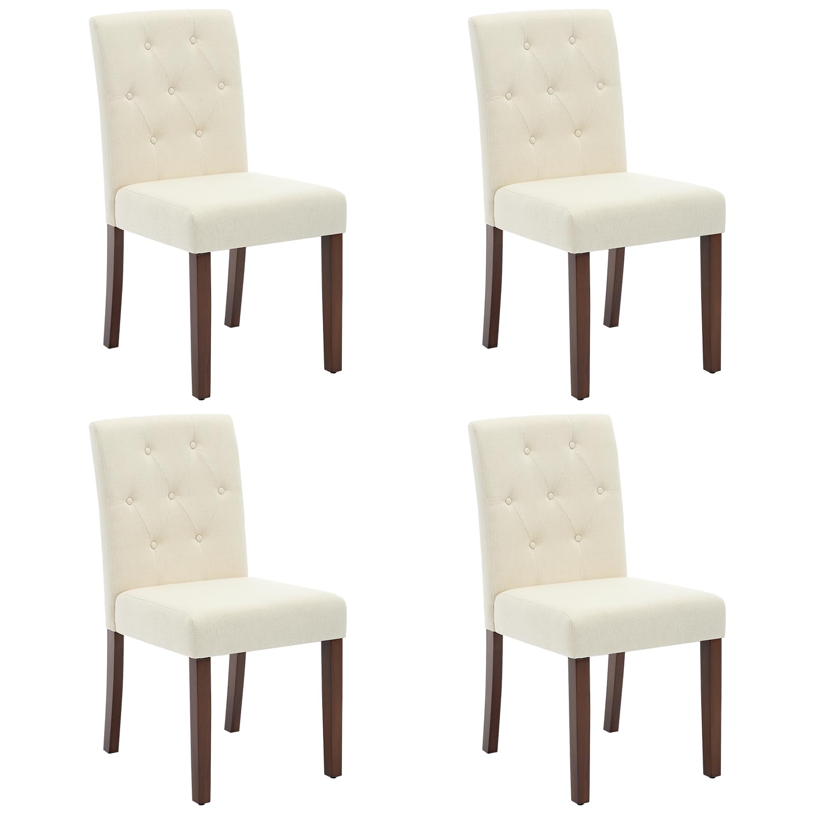 Sillas De Comedor Modernas Tapizadas - Juego 2 con Lino Gris, Diseño Parsons, Patas Madera Resistentes, Respaldo Alto Comodidad para Comedor, Cocina, Restaurante Paquete Lino (Beige 2)