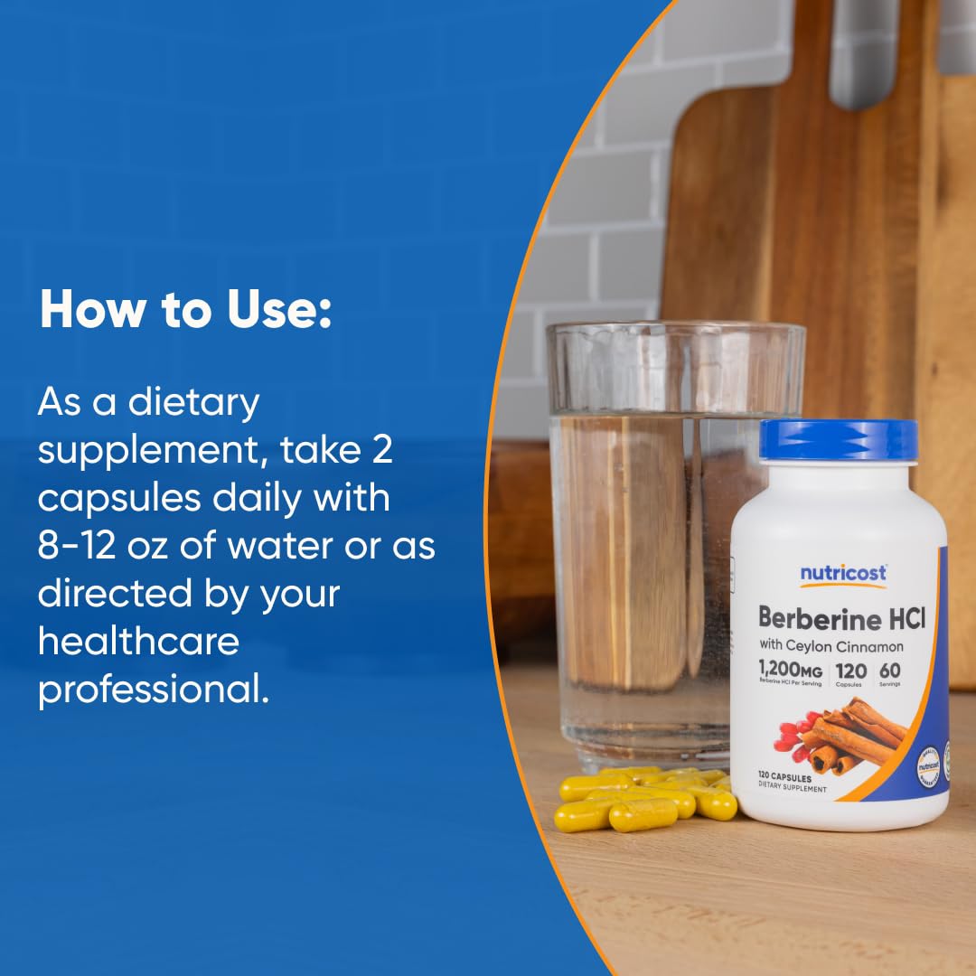 Nutricost Berberine HCl with Ceylon Cinnamon Capsules (120 Capsules, 60 Servings) - Non-GMO, Animal-Free Product