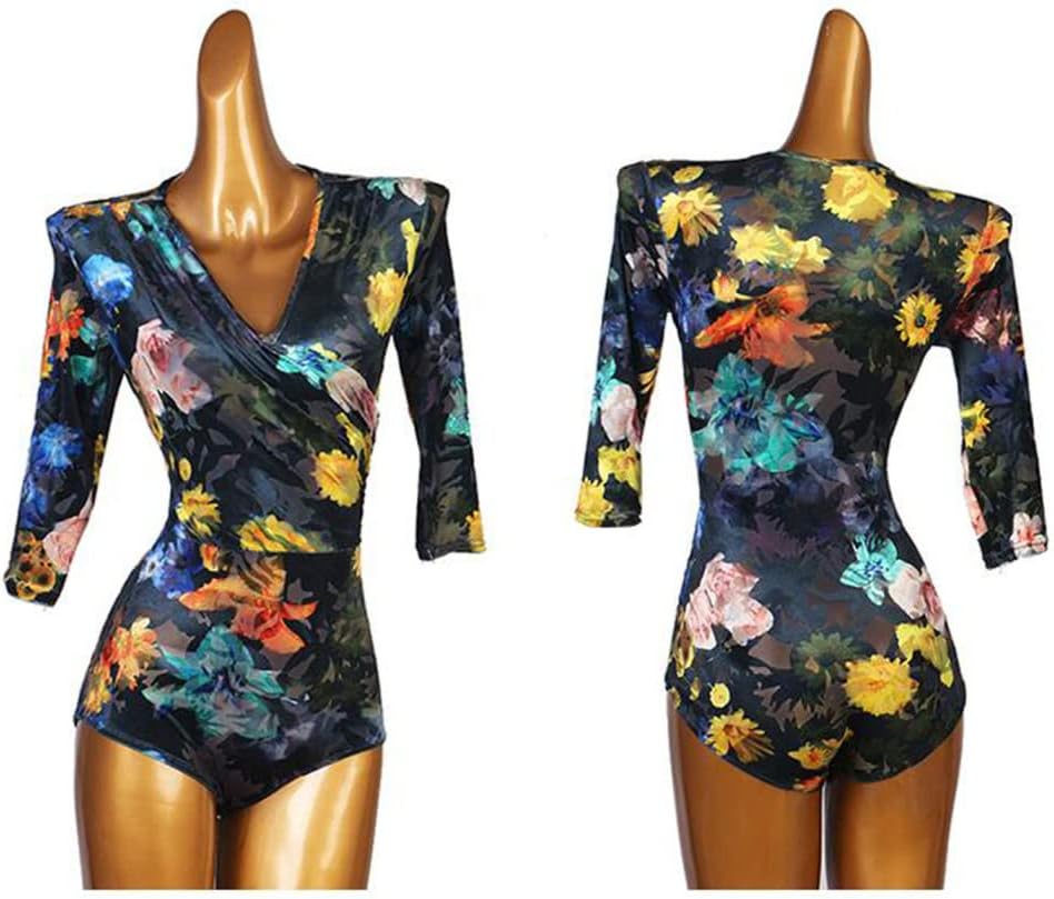 Printed Women's Latin Dance Dress Waltz Cha Cha Costumes Tango Practice Skirt Ballroom Dance Dresses Bodysuit Top
