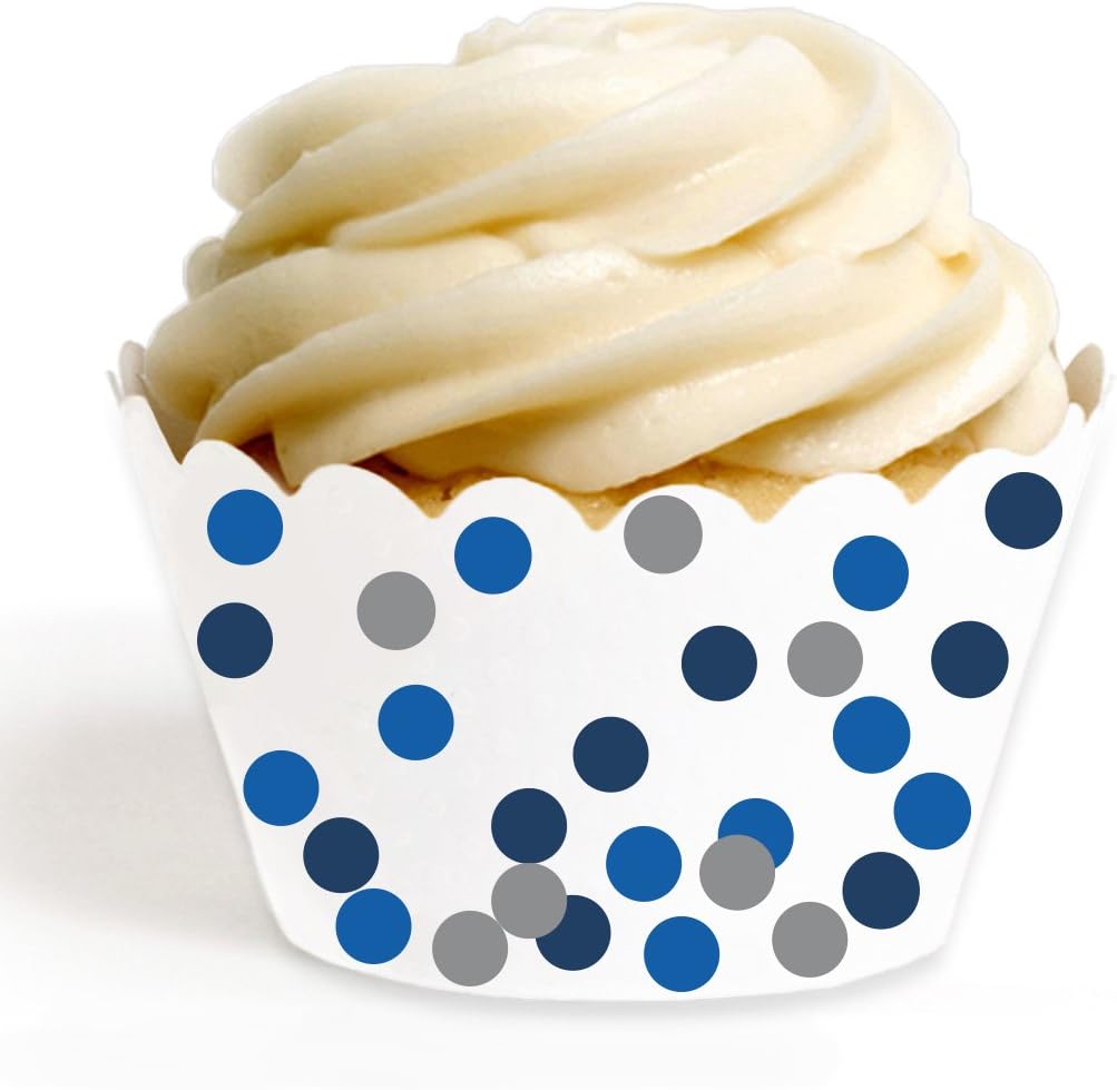 Andaz Press Birthday Party Cupcake Wrappers Decorations, Royal Blue, Silver, Navy Blue, 24-Pack, Bulk Decor Supplies