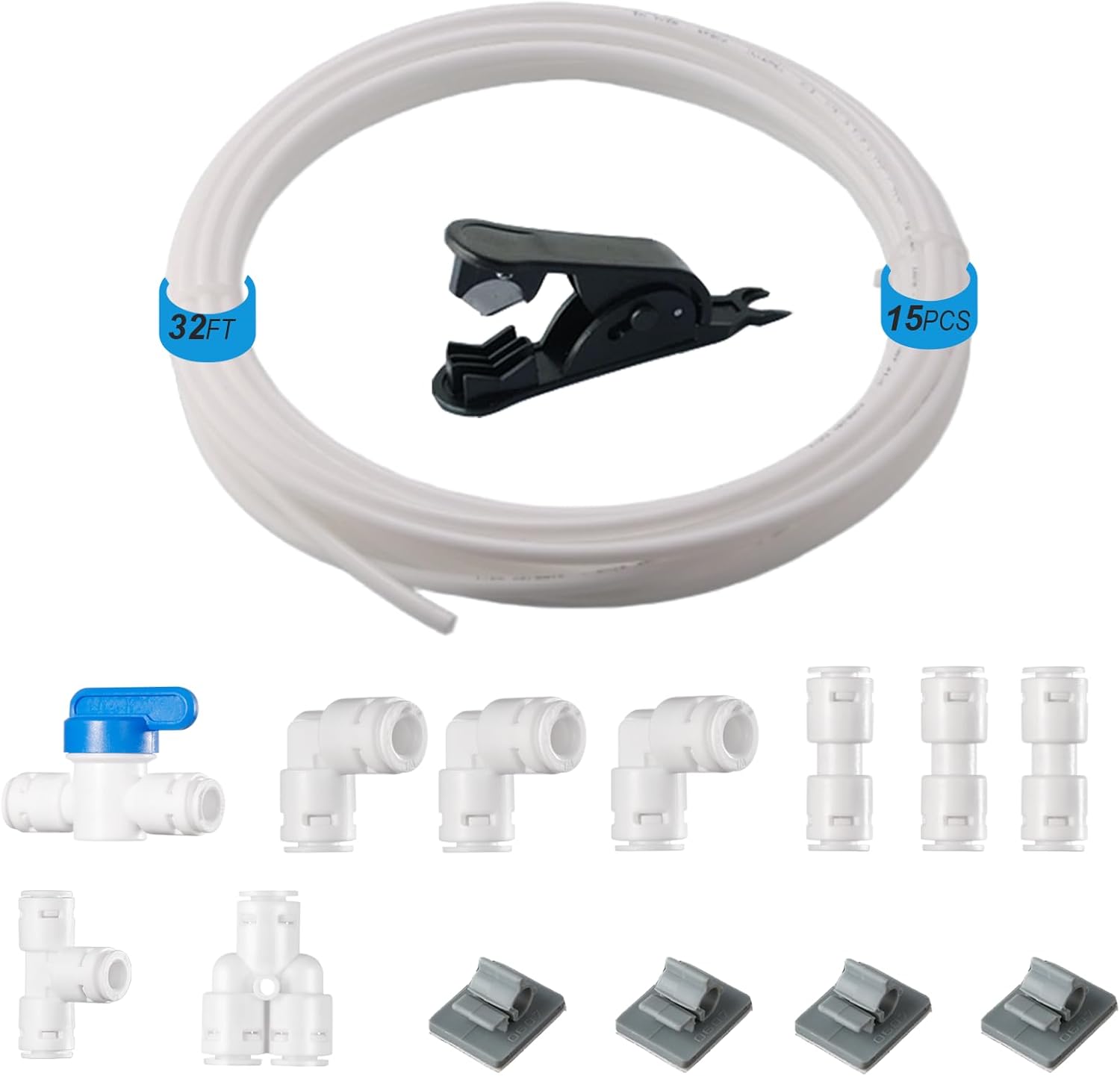 16PCS 1/4-inch Water Purifier Parts Kit. 32FT 1/4" O.D.Water Line With Well-Sealed Couplers Quick Fittings.Push To Connect 1/4 od water tubing Water Tube Fittings RO System (1/4 RO Tubing 32FT)