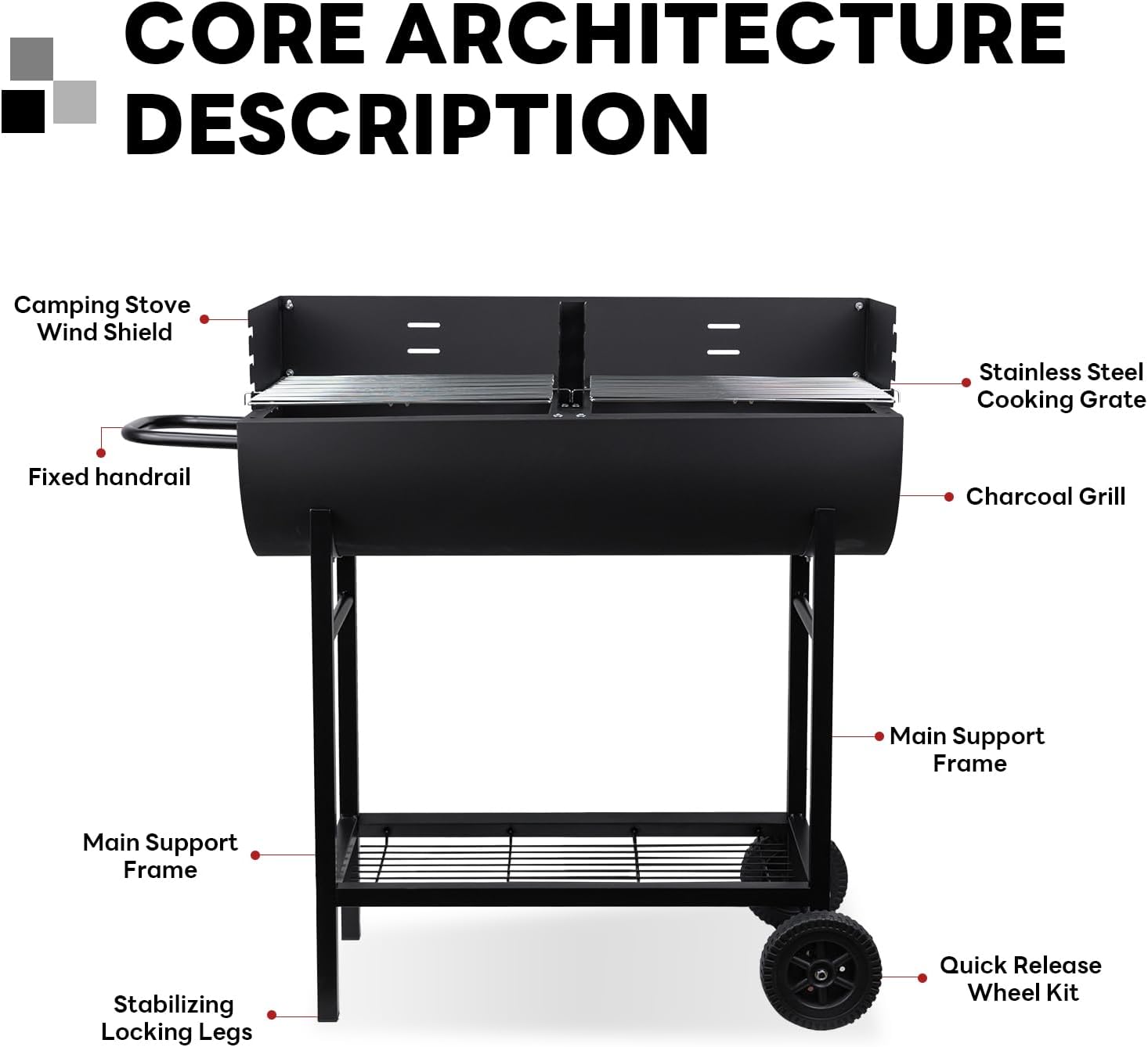 Charcoal Grill - Charcoal Barrel Grill with Stainless steel net - party grill for outdoor (Lager)