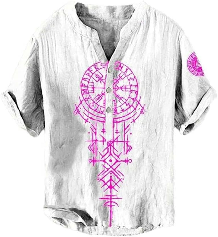 Spring and Summer Men's Shirts Stand Collar Casual Hawaiian Style Shirts Men's Tops Linen Ethnic Style V-Neck