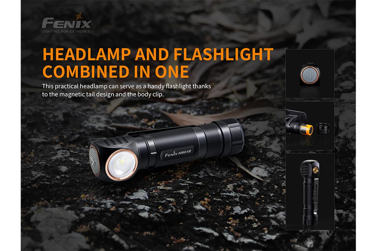 EdisonBright Fenix HM61R 1200 Lumen magnetically Rechargeable LED Headlamp Battery Carry case Bundle