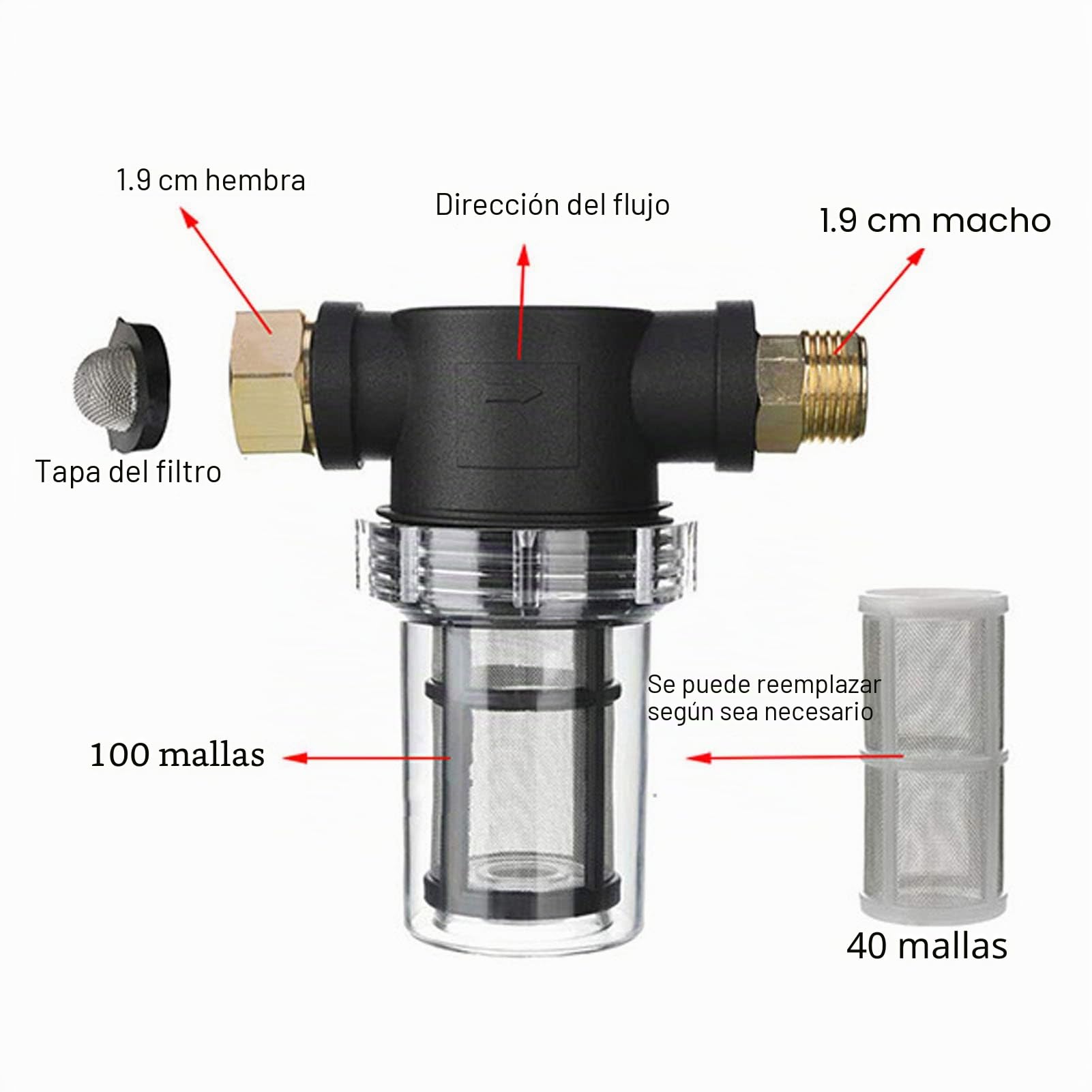Filtro de Manguera de Jardín, Prefiltro para Bombas de Jardín y Sistemas de Abastecimiento de Agua Domésticos Filtro de Tubería de 3/4" Filtro de Agua de Sedimentos hacia Abajo
