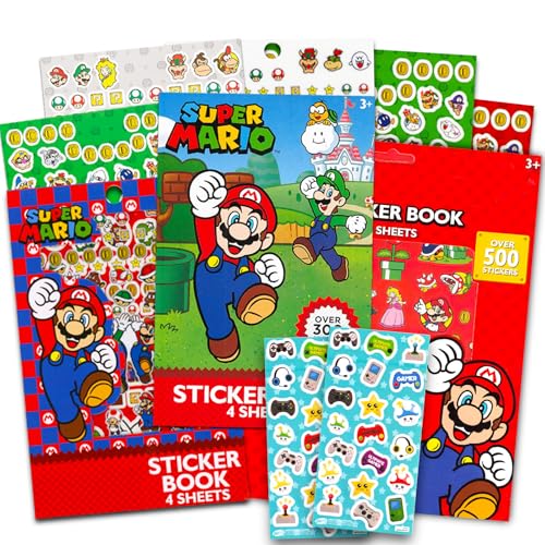 Super Mario Sticker Pack Ultimate Set - Bundle with 1000+ Stickers Featuring Mario, Luigi and More - Video Game Sticker Books for Kids Party Supplies