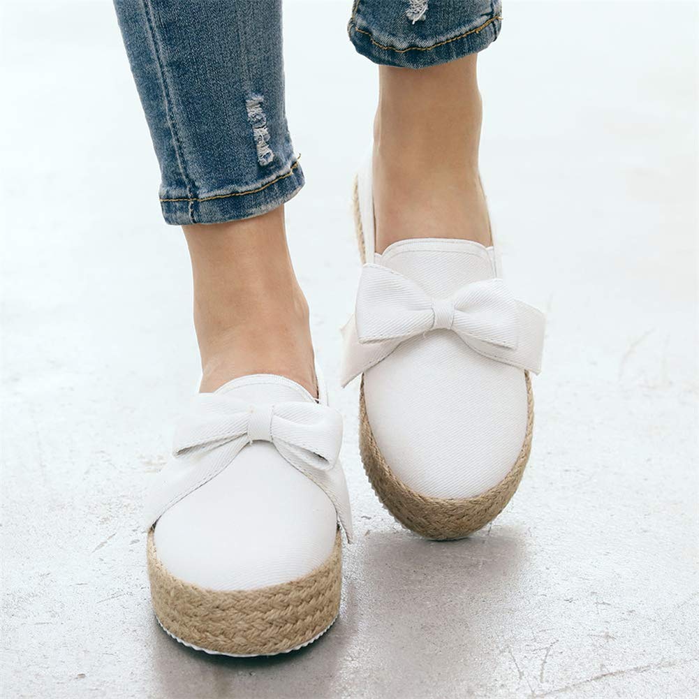 Minetom Espadrille Plateforme Femmes Chaussures de Toile Mode Casual Espadrilles Rayure Noeud Papillon Bout Fermé Confortable Loafers Sneakers