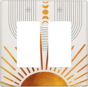 Decorative Outlet Covers Bohemian Gold Sun Moon Phase Arch 2 Gang Light Switch Cover Plate Double Rocker Wall Plate Switch Plate Covers Faceplate for Bedroom Home Decor