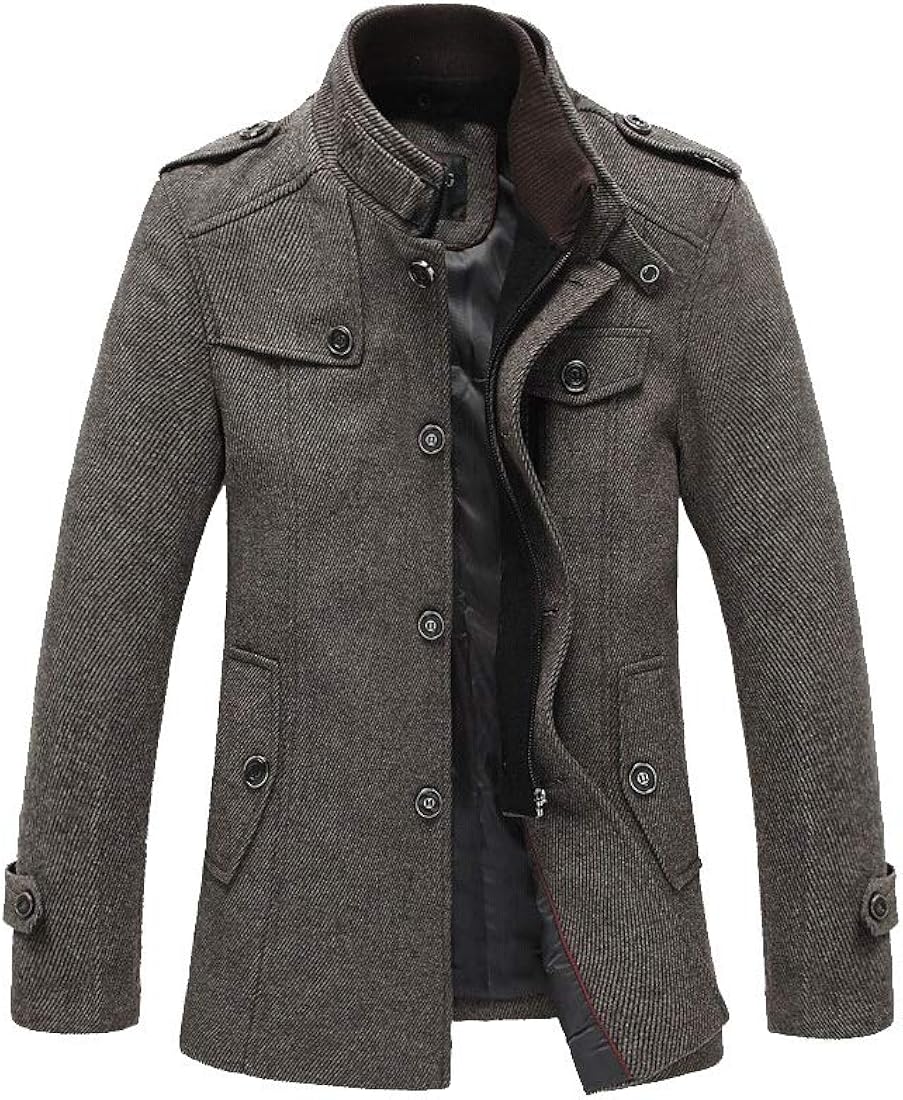 Buy FTCayanz Men's Wool Coat Winter Slim Fit Pea Coats Single