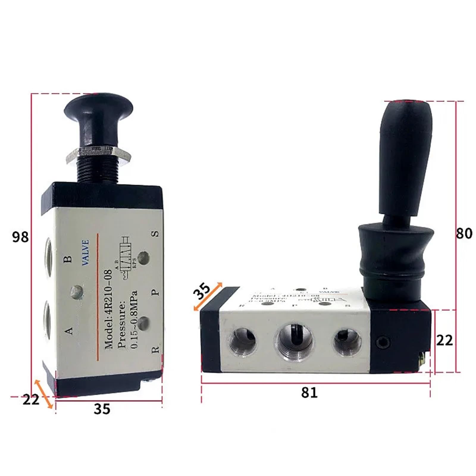 4R210-08 4H210-08 5/2 Vie valvola pneumatica Manuale con Leva azionata a Mano con silenziatore e Raccordo rapido Select(4H210-08,No Fittings)