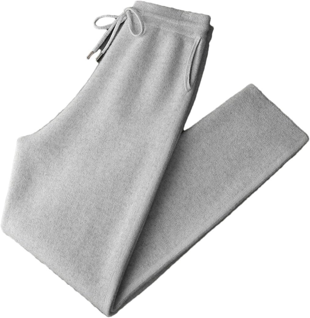 Men's 100% Cashmere Pants Winter Thick Thermal Soft Pencil Pants Elasticated Waist Drawstring Knitted Trousers