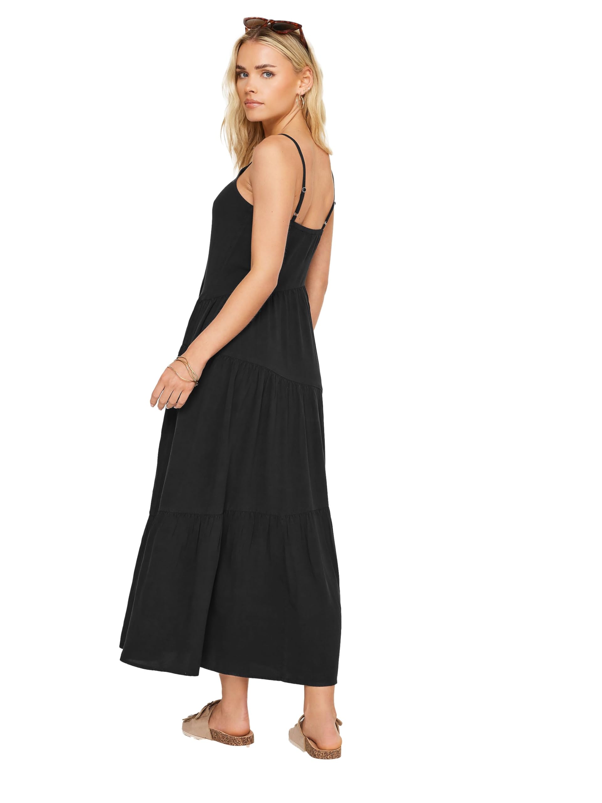 Pixiegirl Women's Black Petite Asymmetric Tiered Maxi Dress Petite Size 10