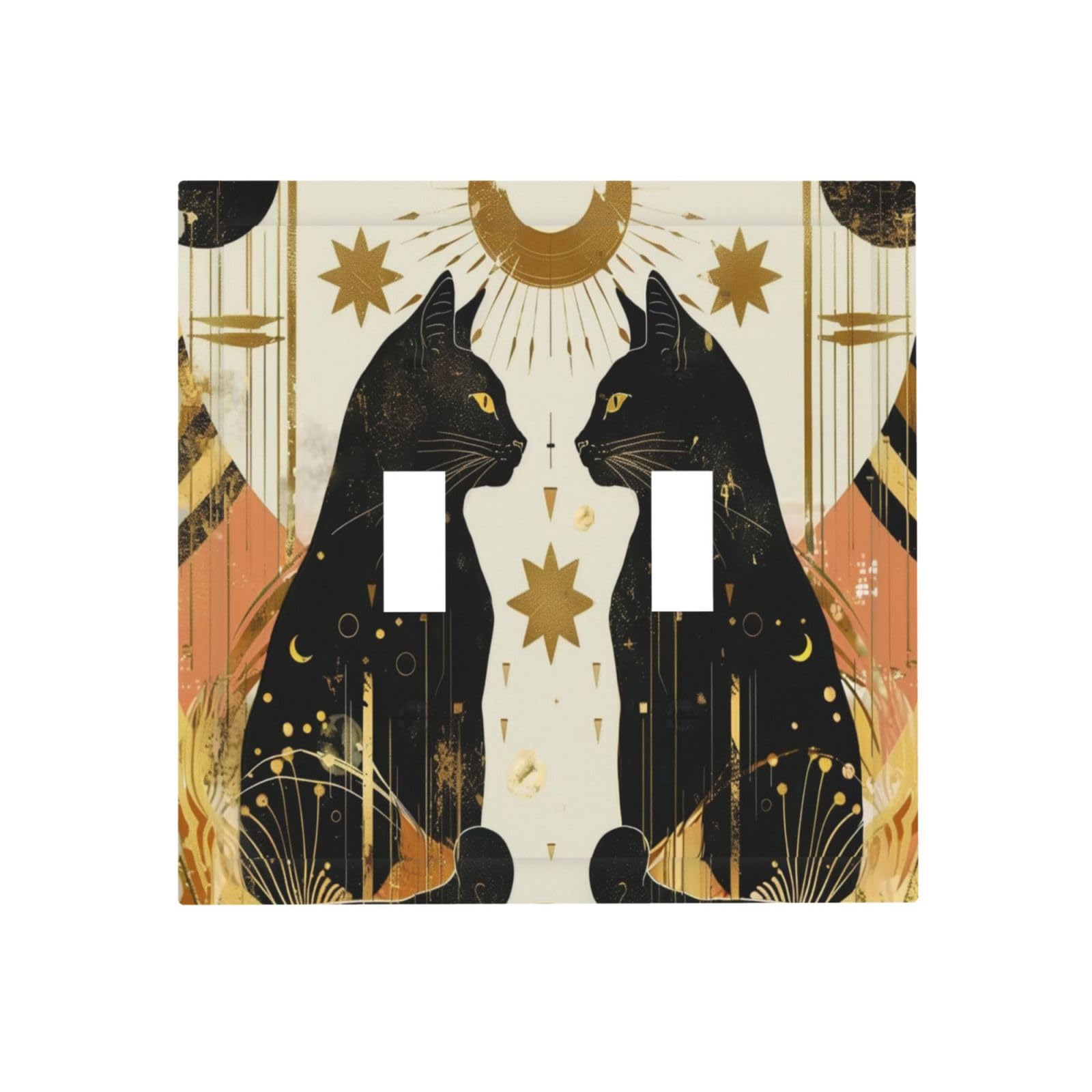 ROUGUI Decorative Switch Plate Covers Maximalist Two Cats Swans Vintage Gold Pattern 2 Gang Wall Plate Double Toggle Light Switch Cover Plate Electric Dual Device Electrical Faceplate-image-28