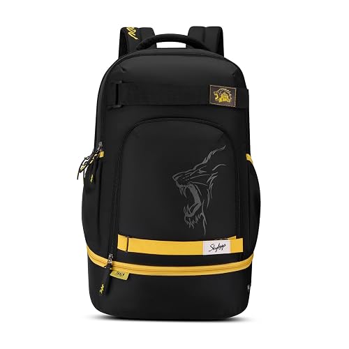Skybags Namma 16.5" Compatible Laptop Backpack 40L | 2 Compartments with Quick-Access Front Pocket & Rain Cover | Tablet Sleeve & Side Bottle Pocket | CSK Travel Backpack for Men & Women (Black)