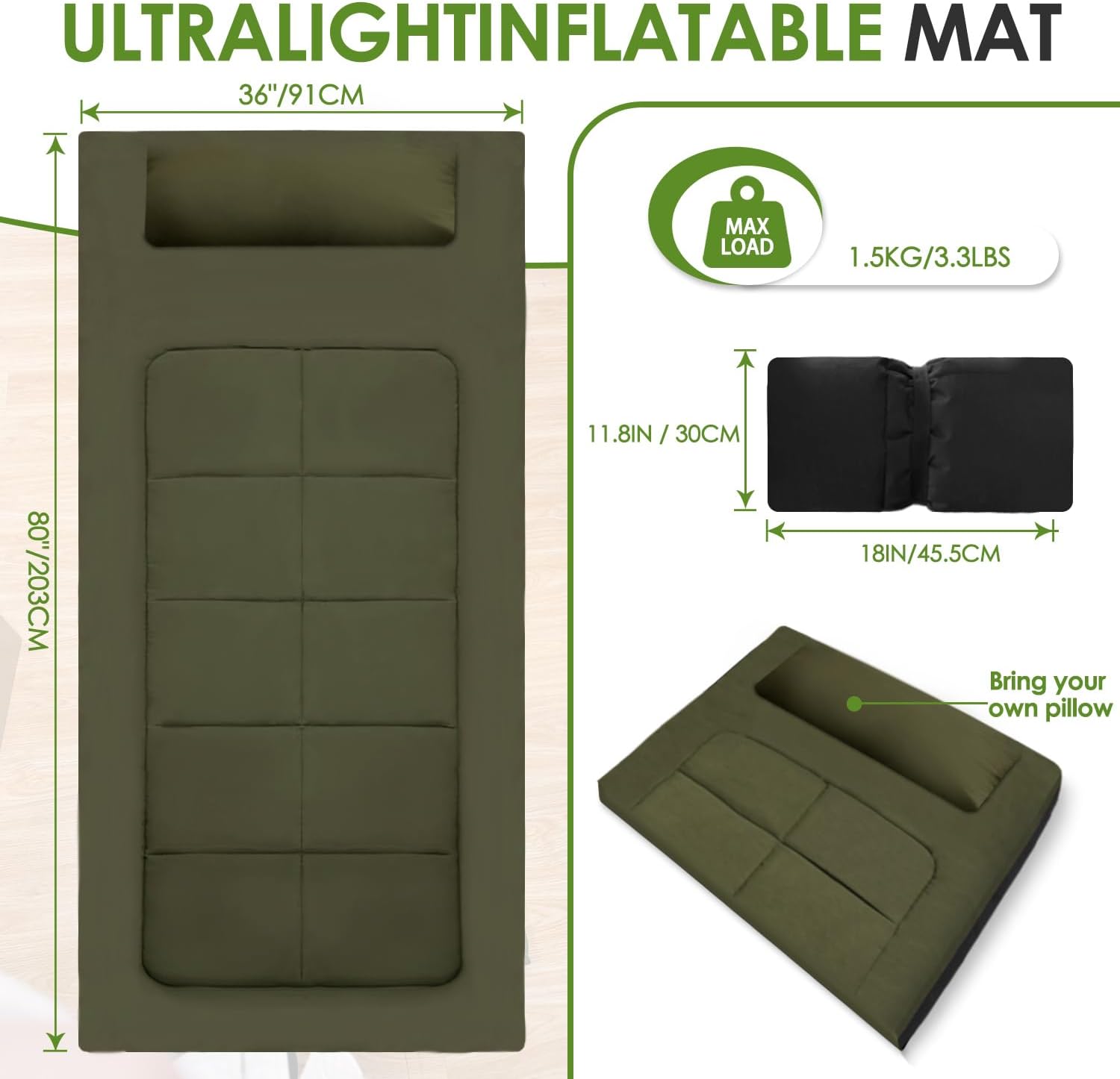 80 x 36 Inch Camping Cot Mattress Floor Mattress Waterproof Sleeping Pad for Camping Travel Easy to Store Floor Pad for Tent Cot Guest Garden Lawn Outdoor Indoor