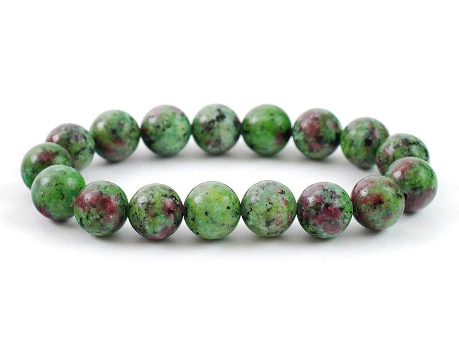 Men's Azurite & Onyx Stretch Bracelet - Polished Stone Beads, 10.5mm Wide, One Size - View #3