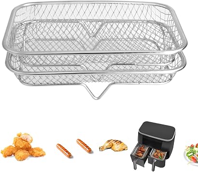 8 inch Square Air Fryer Rack Stainless Steel 2 Tier Stackable Dehydrator Racks Bacon Accessories for Ninja, Oven, Double Drawer Air Fryer Basket Grill Rack, Ninja Foodi Grill