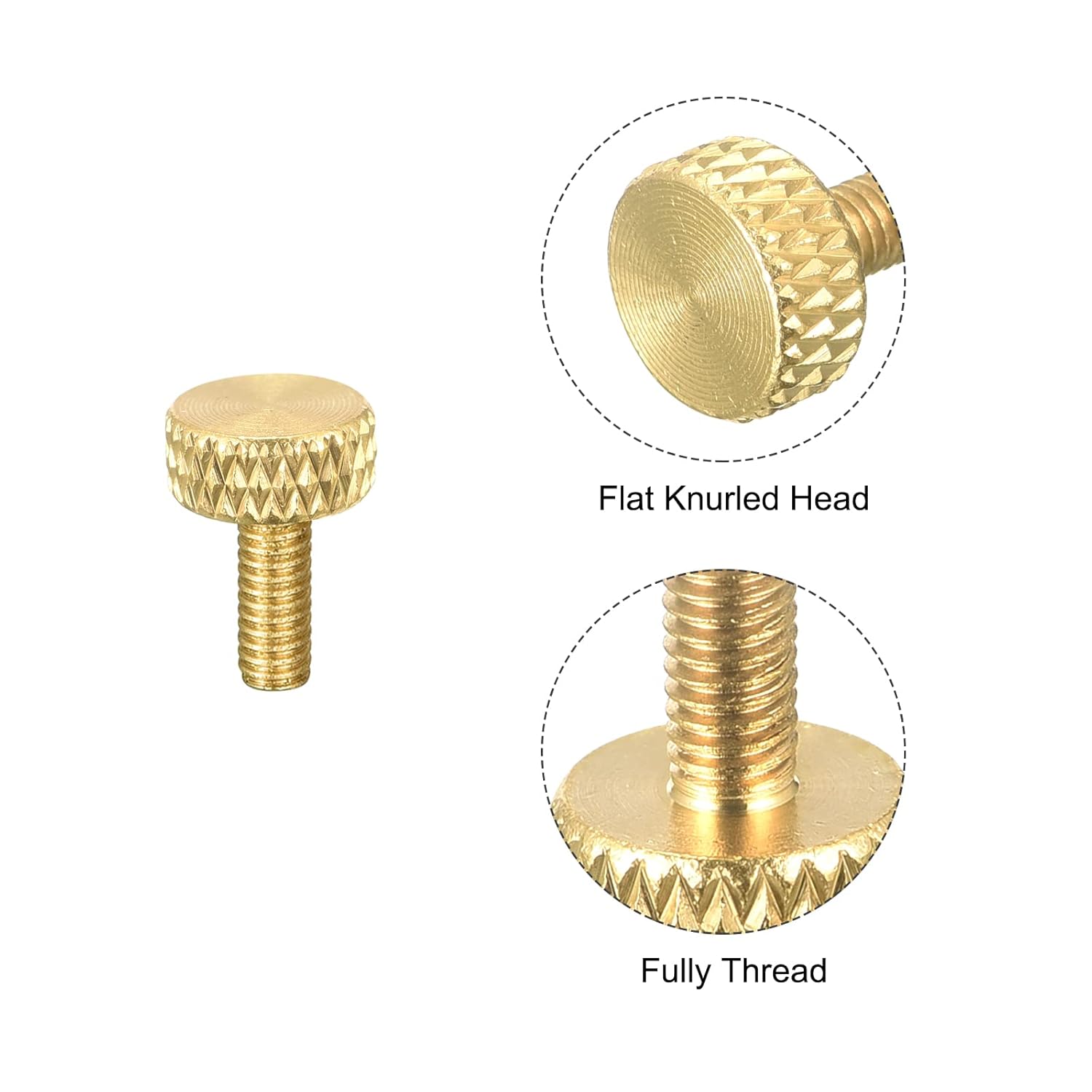 uxcell 5Pcs Brass Knurled Thumb Screws, M3x8mm Flat Grip Bolt Knobs Fasteners for Electronic, Mechanical