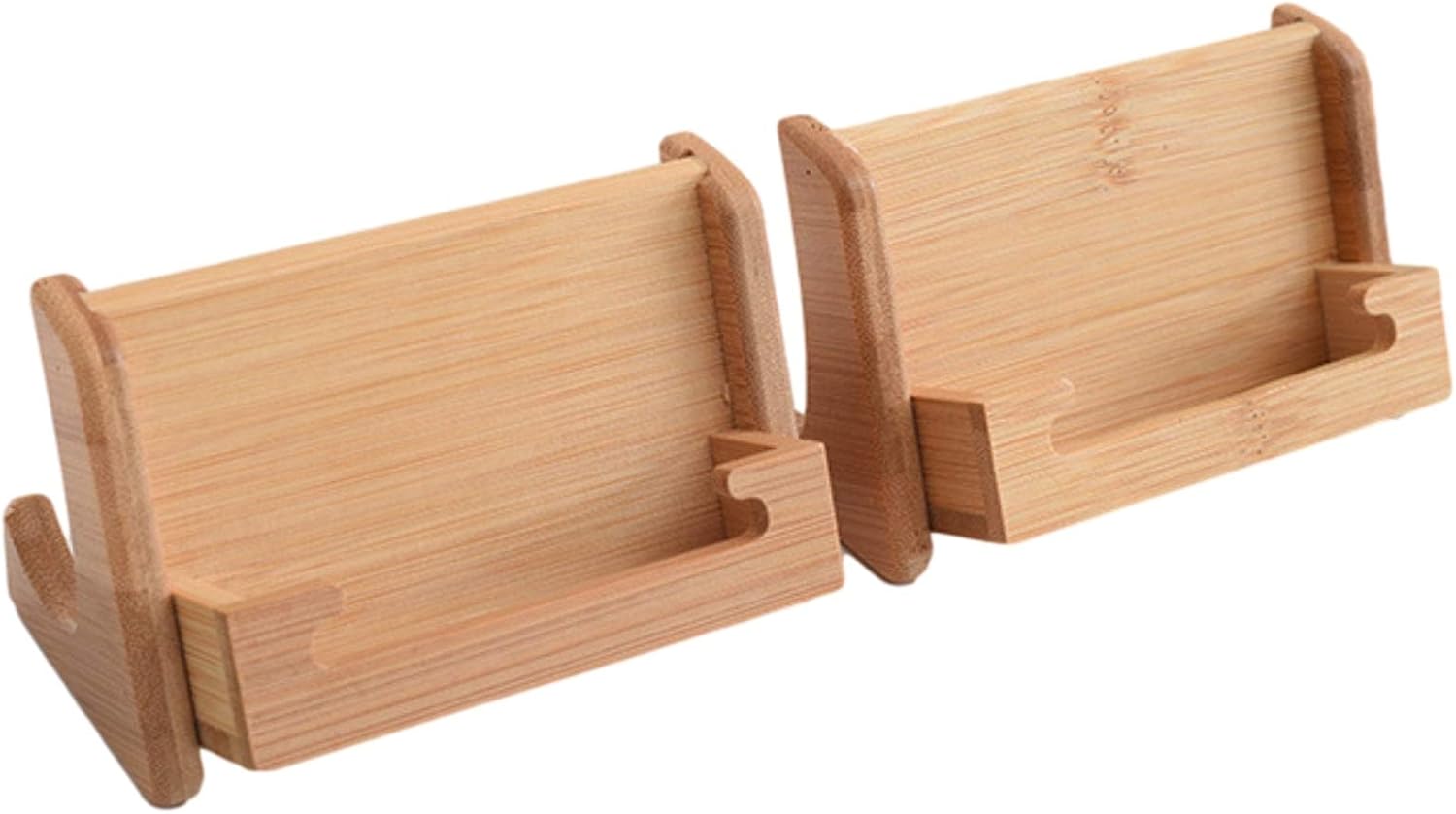 (2 Pack) Bamboo Wood Business Card Holder for Desk Office Desk Table Top Organizer Business Card Stand Natural Bamboo Cards Case for Desktop (Bamboo Wood)