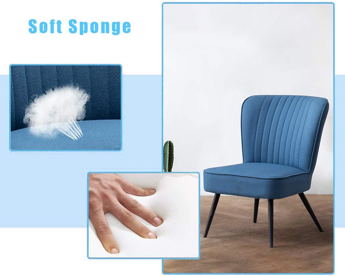 annjoe Armless Dining Chair Accent Chair Upholstered Slipper Chairs Single Sofa Living Room Chairs with Metal Leg Set of 2 for Home Kitchen Office Bistro Cafe, Blue