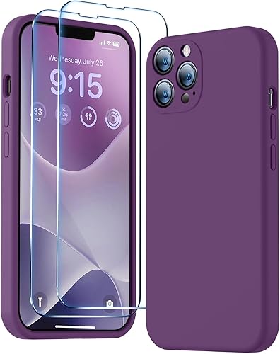 BossKiss Funda compatible con iPhone 13 Pro, funda de silicona líquida de alta calidad tacto aterciopelado 2 protectores de pantalla de vidrio