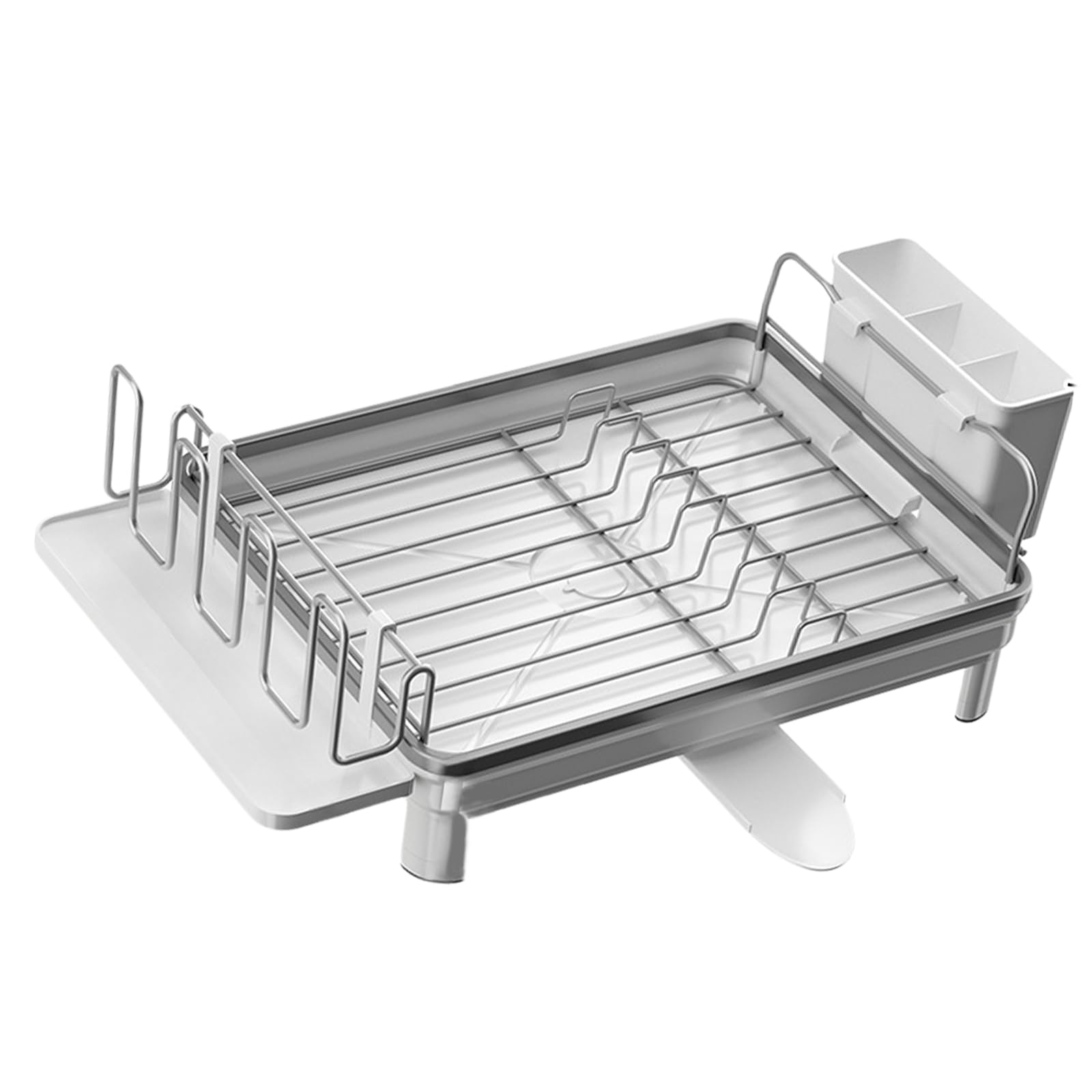 carotoe White Coated Metal Plate Rack Featuring Integrated Cutter Holder and Auto Draining Base for Clutter Release Counter Dishes Drainer