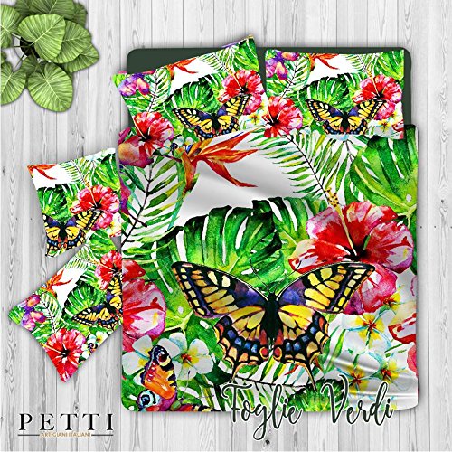 PETTI Artigiani Italiani Duvet Cover, Bedding Set, Satin, 100% Made in Italy, Green Leaves, Super King (250x200 cm) - Image 4