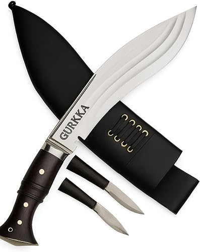 Miniatura 3 de Gurkha Auténtico cuchillo Kukri histórico forjado a mano con 3 hojas de acero al carbono de 18 pulgadas de largo, funda de cuero Khukuri de espiga
