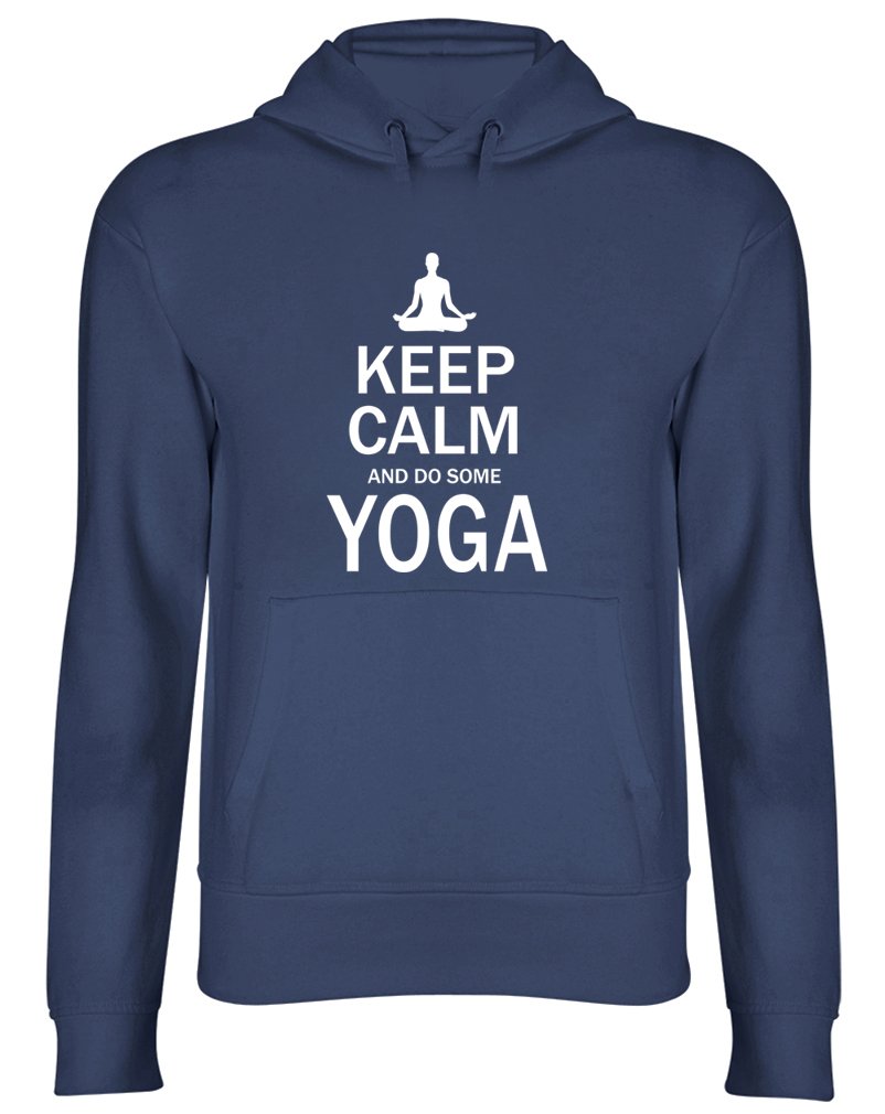 Shopagift Women's Navy Blue Keep Calm And Do Some Yoga Hooded Top Unisex Hoodie