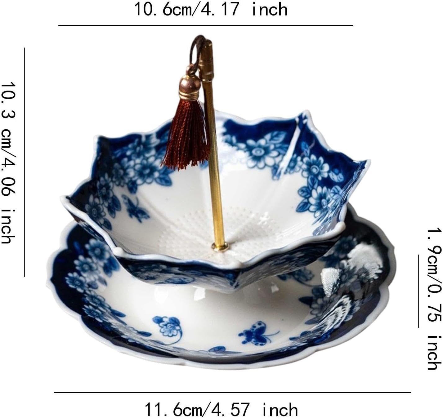 Ceramic Umbrella Tea Infuser Set, Blue and White Porcelain Loose Leaf Tea Strainer with Drip Tray, Kung Fu Tea Filter for Mug Teapot Office Home Tea Accessories