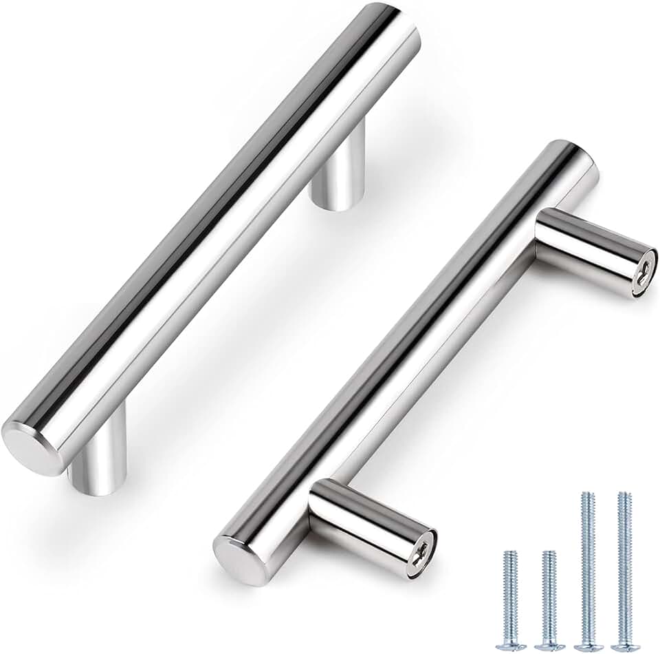 Probrico 30 Pack 3 Inch Polished Chrome Cabinet Handles, 5 Inches Total Length Euro T Bar Handle Pulls, Stainless Steel Kitchen Cabinet Hardware Drawer Pulls