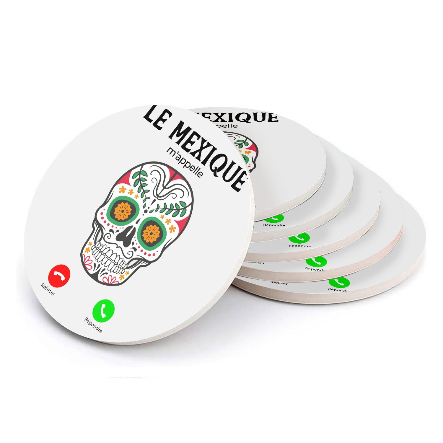 Sous-verre ronds en céramique Mexique Calavera idée cadeau lot 6