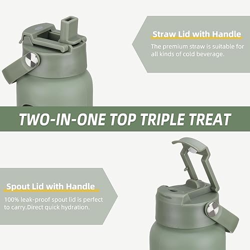 Miniatura 3 de Botella de agua de vidrio de 32 onzas con 2 tapas, tapa de popote y tapa de bambú, vaso motivacional de 1 litro, marcador de tiempo, botellas de