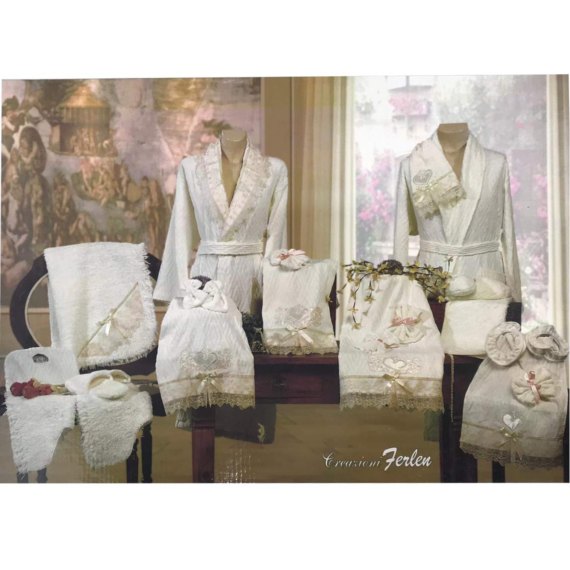 Completo bagno asciugamani accappatoi uomo donna set 8 pz Creazioni Ferlen 1198