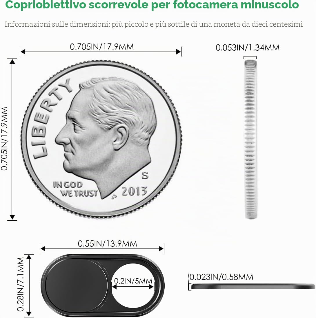 CloudValley Webcam Cover 0.6mm Ultra-Sottile Metallo Copri Webcam per MacBook Pro Air iPad Laptop PC 2 Pezzi Nero