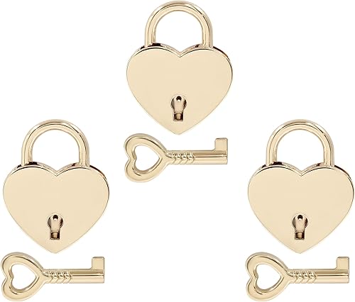 Piutouyar 3 cerraduras en forma de corazón, candado de metal dorado, pequeño y lindo mini cerradura con llave para caja de almacenamiento de joyas y
