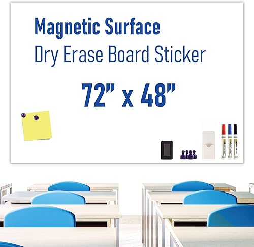Miniatura 8 de Pizarra magnética grande de borrado en seco para pared, parte trasera adhesiva y sin fantasmas, 72 x 40 pulgadas, pizarra de borrado en seco para