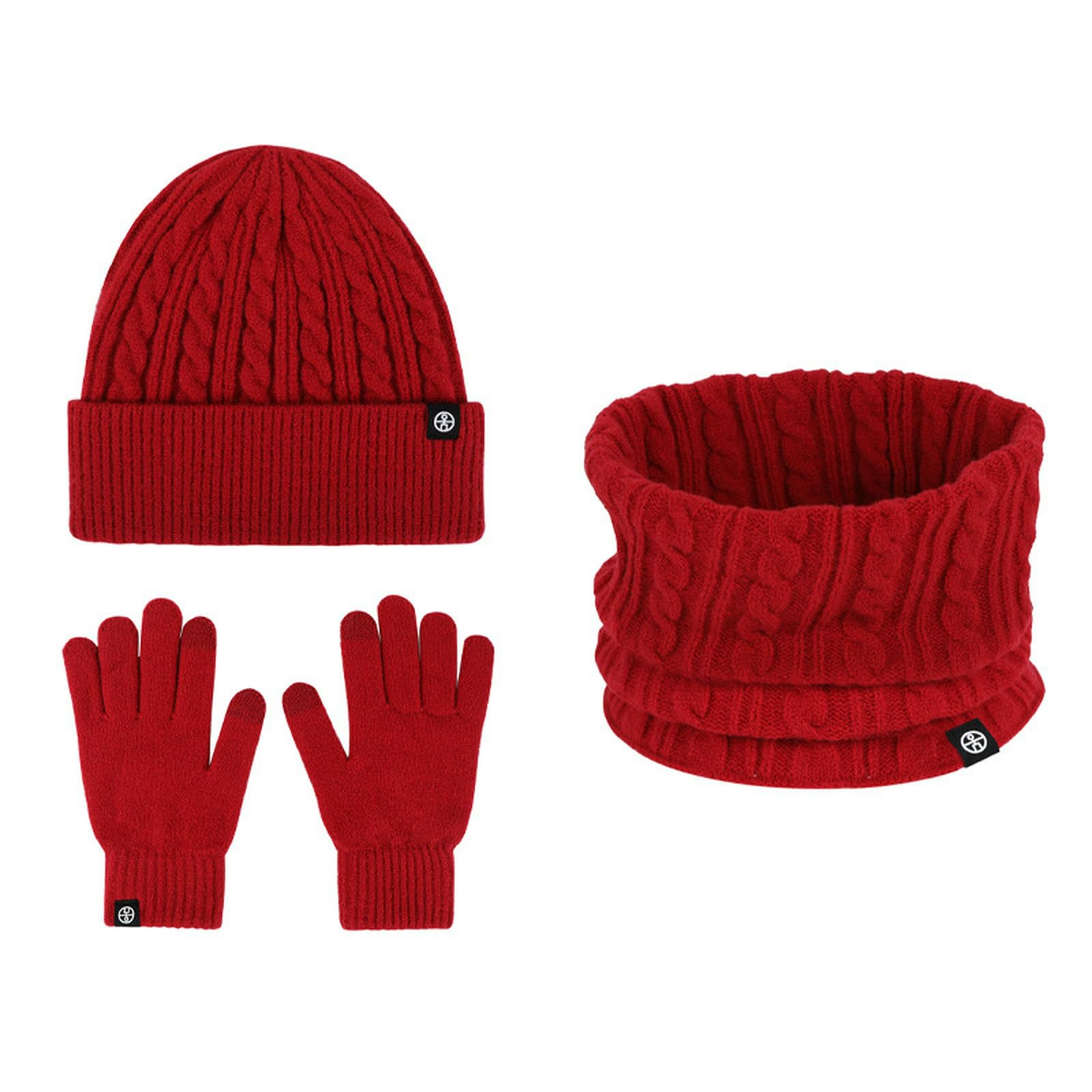 Wintermütze Schal Handschuhe Set Warmer Winteranzug Aus Deutschem Fleece Mit Ohrenklappen, Strickmütze, Und Handschuhen-rot