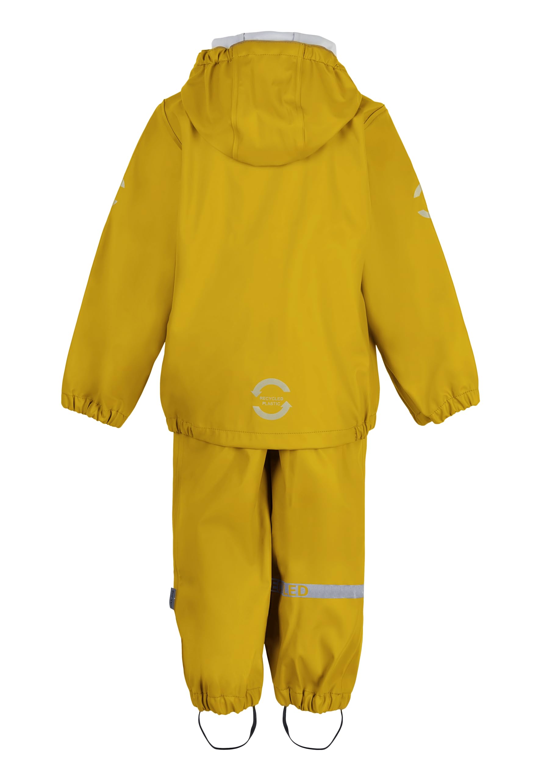 Mikk-line Juego de lluvia de dos piezas de poliuretano con tirantes, Öko-Tex, estándar 100, material de poliuretano 100% reciclado, para niños y niñas, pantalones de lluvia y chubasquero, detalles
