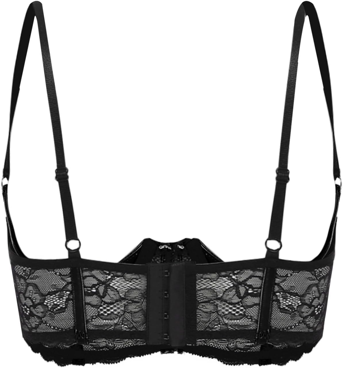 Womens PVC Leather Lace Patchwork 1/4 Cups Bra Tops Balconette Bralette Padded Underwire Lingerie