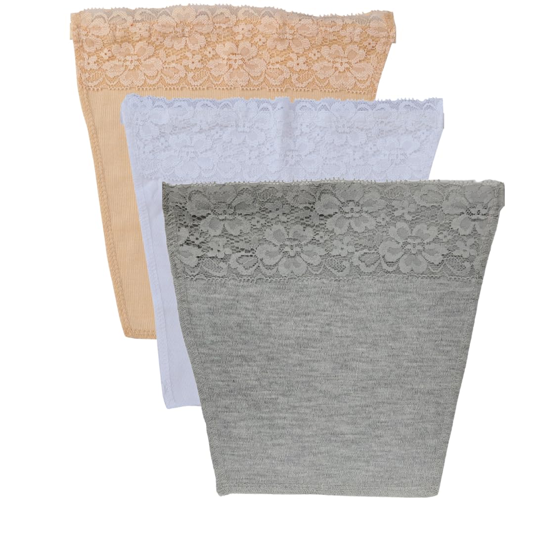 GLAMORAS Cotton Clip On Camisole for Women Mock Lace | Deep Neck Cleavage Cover Up Inner Cami Secret Slip for Women | Free Size - Set of 3