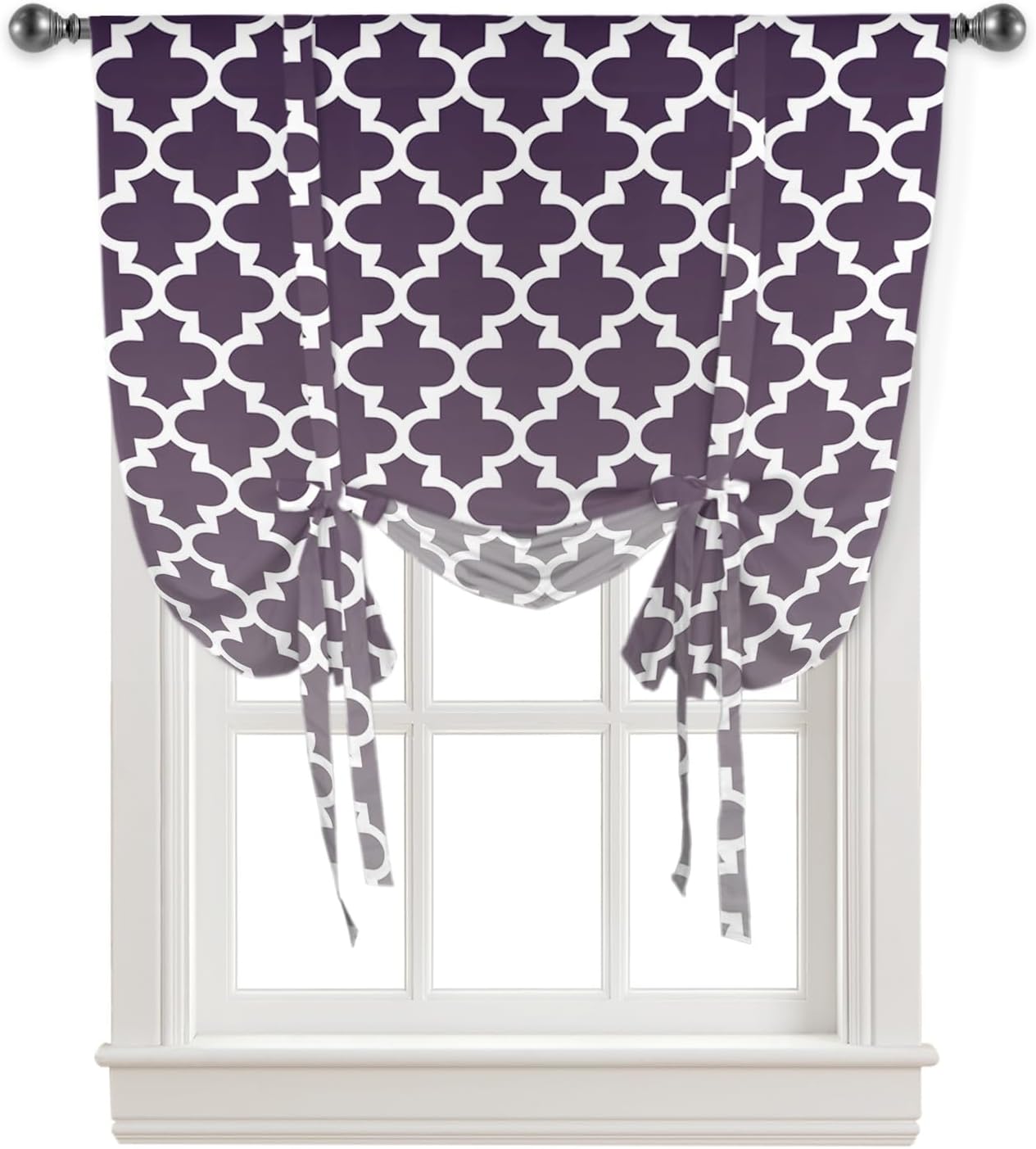YOKOU Curtains Balloon Window Shade Vintage Morocco Gradient Ombre Design Purple Gray Rod Pocket Curtain Adjustable Tie Up Short Curtains for Small Windows Kitchen,1 PCS 46 x63 inch