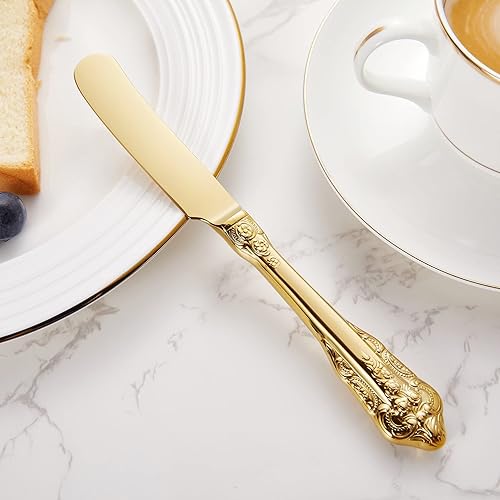 Miniatura 7 de KEAWELL Magnífico esparcidor de mantequilla de 6.9 pulgadas, acero inoxidable 1810, juego de 4, cuchillo de mantequilla dorado