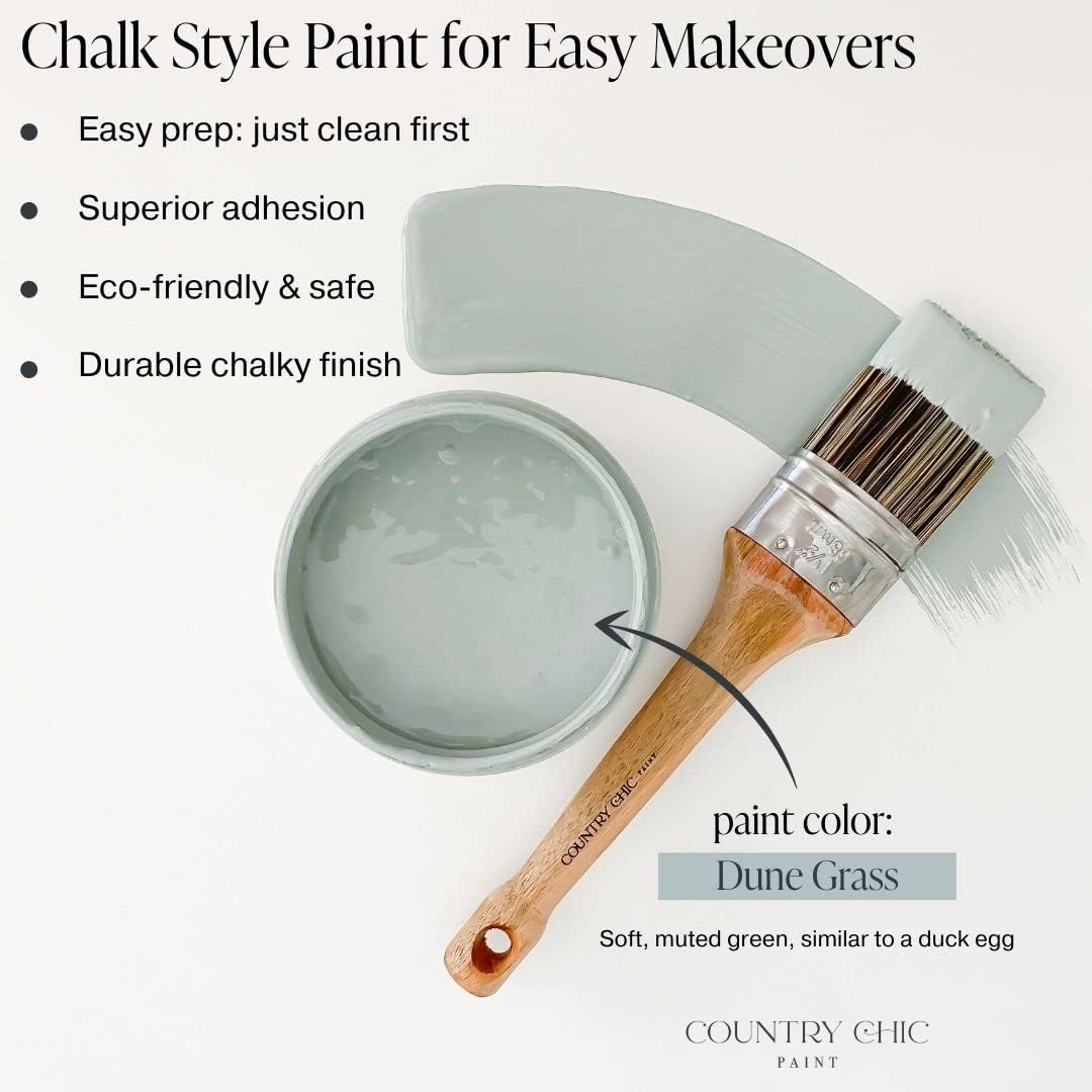 Chalk Style Paint + Paint Brush Bundle - for Furniture, Home Decor, Crafts (Color: Dune Grass [quart - 32 oz] - Muted Green)