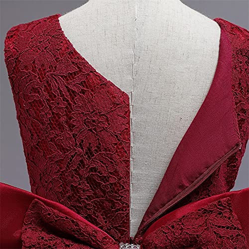 Image of Christening Lace Flower Baby Girl Dress Princess Formal Prom Tutu Ball Gown, Burgundy, 6 Months