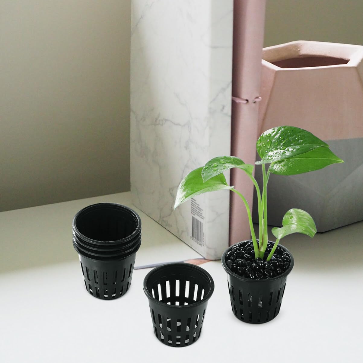 Yardwe 2pcs Black Hydroponic Plastic Mesh Planting Net Cups Soilless Culture Containers for Cactus and Flowers Lightweight for Indoor and Outdoor Use
