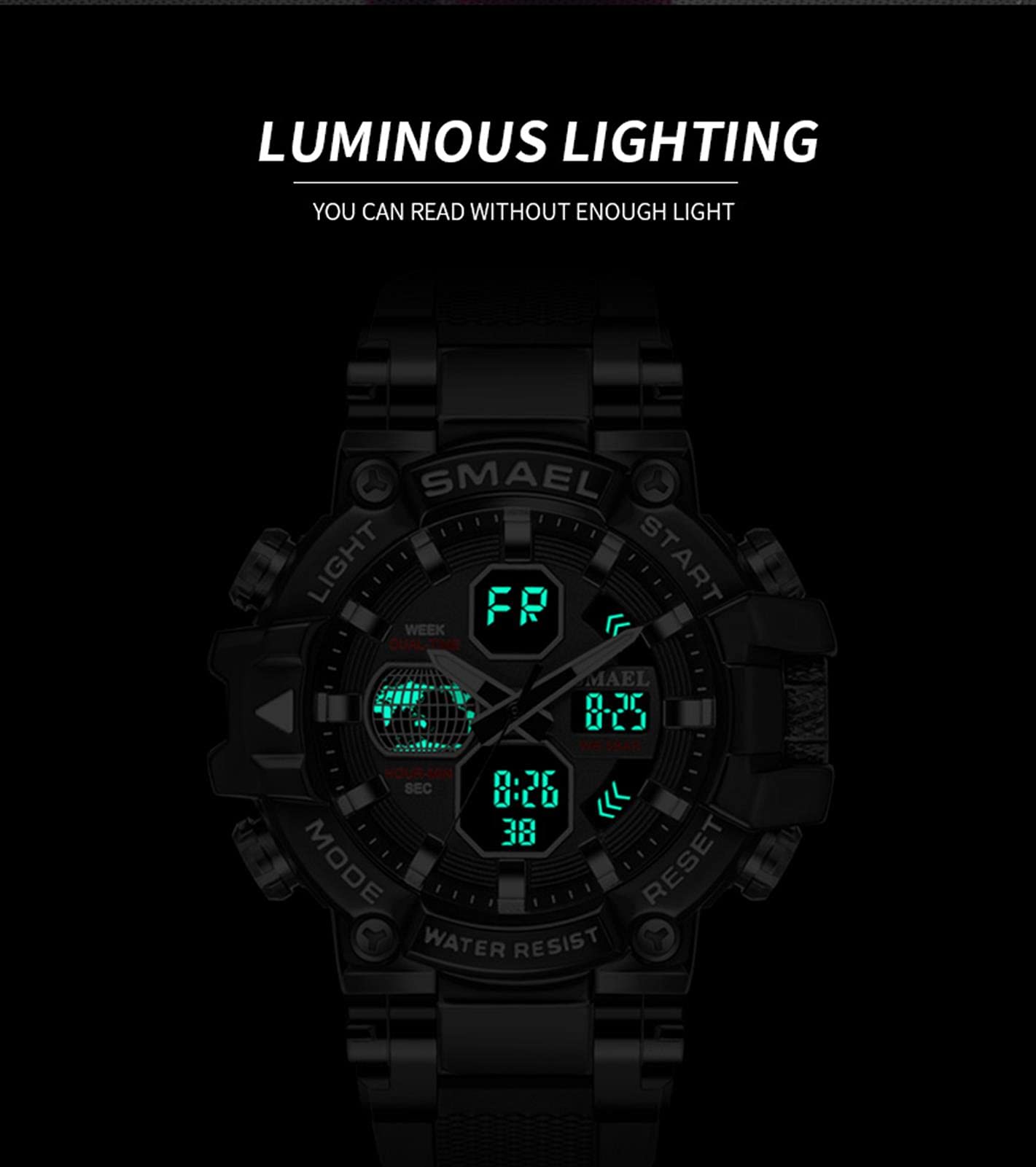 Montre Numérique pour Homme Military Sport Analogique Digital Chronographe Montres pour Homme Étanche LED Résine Montre-Bracelet